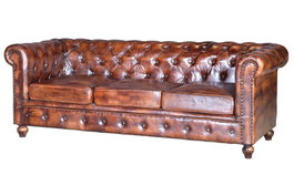 Giner y Colomer Sofa Chester 3 Places en Cuir Brun Vieilli - Canapé en Cuir Naturel Marron (76x200x85 cm)